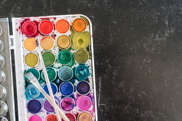 colorful palette of watercolor paint