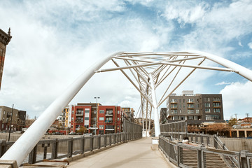 Highland Bridge, a pedestrian bridge connecting the LoHi neighborhood to Downtown Denver.  Lower Highlands.  Denver, Colorado