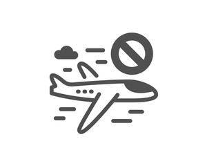 Cancel flight icon. No flights sign. Stop travelling symbol. Classic flat style. Quality design element. Simple cancel flight icon. Vector