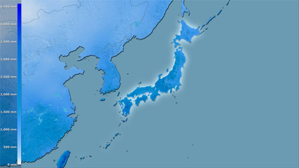 Japan, annual precipitation - light glow