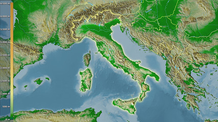 Italy, topographic physical - light glow
