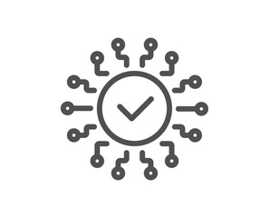 Security network line icon. Cyber defence sign. Artificial intelligence symbol. Quality design element. Editable stroke. Linear style security network icon. Vector