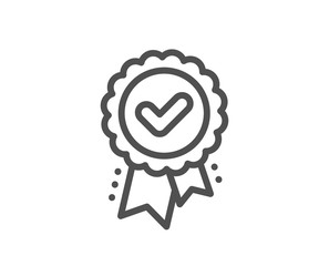 Approved award line icon. Accepted certificate sign. Confirmed medal symbol. Quality design element. Editable stroke. Linear style approved award icon. Vector