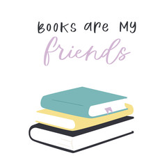 Cartoon hand drawn vector Illustration of books with calligraphy text. Lettering  quotes and drawing object for read lovers isolated on white background. Reading motivation for design, cards, posters