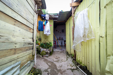Fototapeta na wymiar Small Houses Built as Refuge for People From Natural Disaster in San Cristobal / Dominican Republic