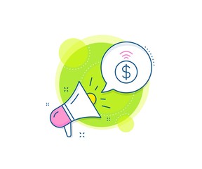 Dollar exchange sign. Megaphone promotion complex icon. Contactless payment line icon. Finance symbol. Business marketing banner. Contactless payment sign. Vector