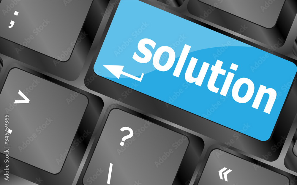 Poster computer keyboard with solution support key. business concept