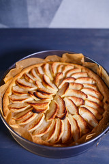Homemade cinnamon pastry, sweet freshly baked apple tart, traditional French apple pie from the...