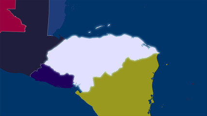 Honduras, administrative divisions - light glow