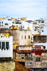 Beautiful cozy street in old medina of city Tangier, Morocco