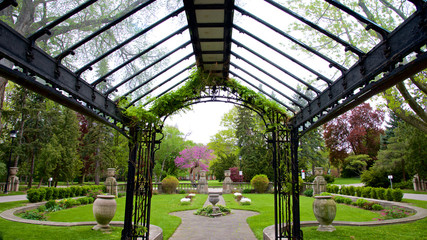 View of a formal garden in springtime, Toronto, Ontario, Canada