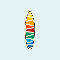 Surfing emblem template, surfboard silhouette with lettering vector eps 10