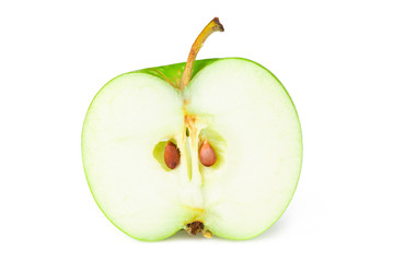 half of green apple isolated on white background