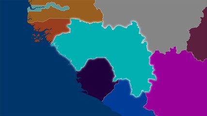 Guinea, administrative divisions - light glow