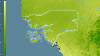 Guinea-Bissau, annual temperature - light glow