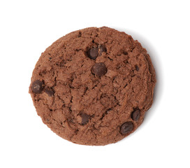 baked round chocolate chip cookie isolated on a white background