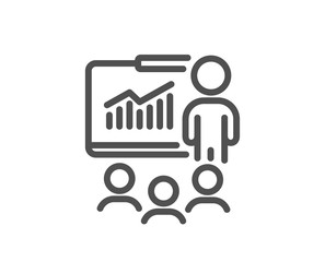Presentation line icon. Business meeting sign. Conference symbol. Quality design element. Editable stroke. Linear style presentation icon. Vector