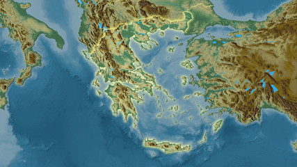 Greece, topographic relief - light glow