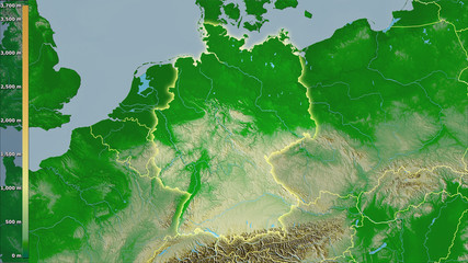 Germany, topographic physical - light glow