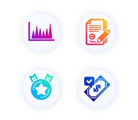 Ranking star, Copywriting and Line graph icons simple set. Button with halftone dots. Accepted payment sign. Winner medal, Copyright signature, Market diagram. Bank transfer. Education set. Vector