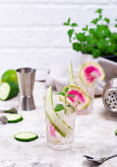 Cocktail with cucumber and radish