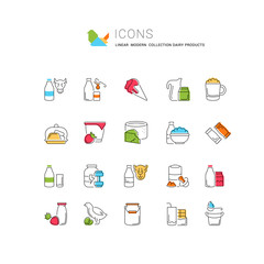 Set Vector Line Icons of Dairy Products.