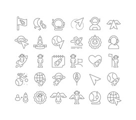 Vector Line Icons of Day of Human Space Flight