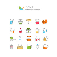 Set Vector Flat Line Icons Drinks and Alcohol