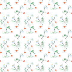 Seamless pattern with flowers, leaves, branches. Vector colorful endless floral background. The elegant illustration for fashion prints, fabric, scrapbook