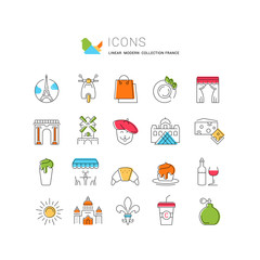 Set Vector Flat Line Icons France and Paris