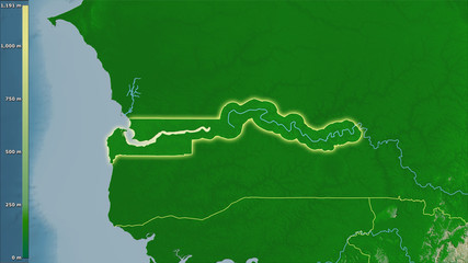 Gambia, topographic physical - light glow