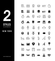 Simple Line Icons of New York