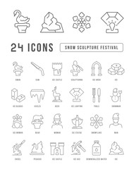 Vector Line Icons of Snow Sculpture Festival