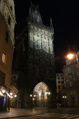 Fototapeta premium Powder tower in Prague on the background of the night sky