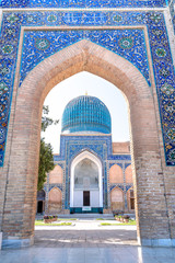 The main entrance gate of the old ancient uzbek tomb - Amir Temur maqbarasi, Go‘ri Amir in Uzbekistan.