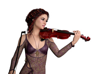 Young woman playing violin isolated on white. 3D rendering. © Nada Sertic
