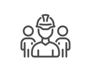 Engineering team line icon. Engineer or architect group sign. Construction helmet symbol. Quality design element. Editable stroke. Linear style engineering team icon. Vector