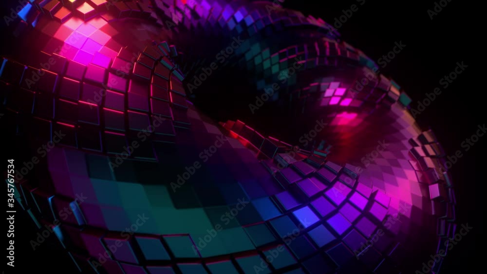 Poster futuristic iridescent torus shape. abstract technology background. holographic glowing neon object w