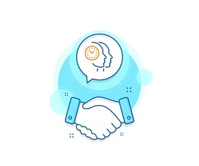 Clock sign. Handshake deal complex icon. Time management line icon. Teamwork symbol. Agreement shaking hands banner. Time management sign. Vector