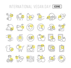 Vector Line Icons of International Vegan Day