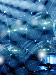 Universal computer vertical Format background. Abstract structure on modern server room background.