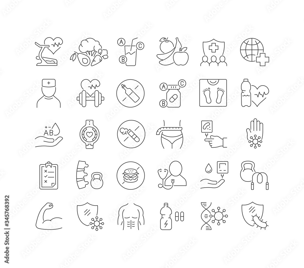 Sticker vector line icons of world health day