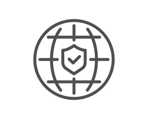 Global insurance line icon. Travel risk coverage sign. Policyholder protection symbol. Quality design element. Editable stroke. Linear style global insurance icon. Vector