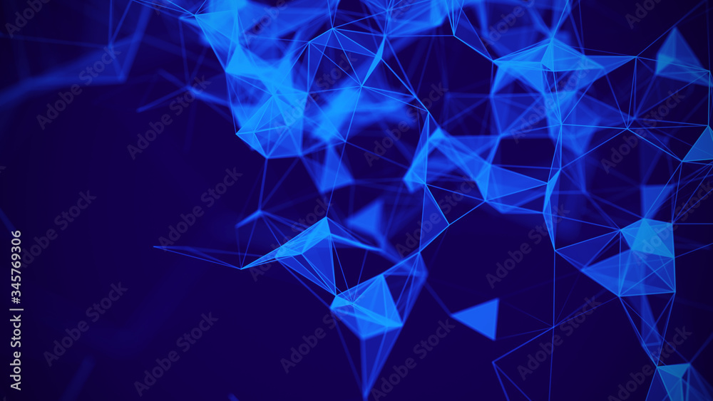 Poster Geometrical blue background.Network connection structure. Concept of connecting dots and lines. 3d rendering.