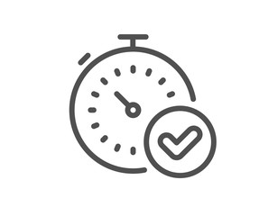Fast verification line icon. Approved timer sign. Confirmed time symbol. Quality design element. Editable stroke. Linear style fast verification icon. Vector