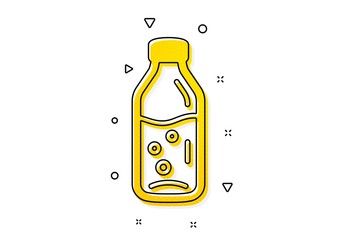 Soda aqua drink sign. Water bottle icon. Liquid symbol. Yellow circles pattern. Classic water bottle icon. Geometric elements. Vector