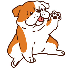 Outlined British Bulldog waving sitting