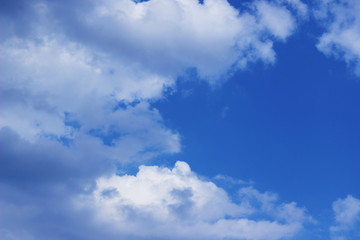 Blurry image of Blue Sky And White Clouds. Horizontal Shot Of A Beautiful Sky Background. Heaven,  Nature, Landscapes Concept.
