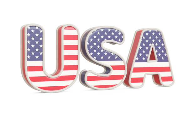 USA 3d text with flag's texture, isolated on white. 3d image