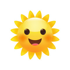 Sun bright yellow emoticon. Premium vector.